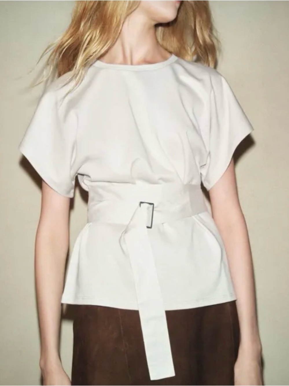 New Zara  Cream Belted Peplum Top - Picture 2 of 11